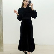 이힝 고급 머메이드 밴딩 겨울 벨벳 롱원피스