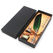 Dehan 신원 푸에르 만년필 깃털펜 세트, 1.0mm, 화이트