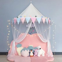 북유럽 공주방 커튼 침대 캐노피, 캐노피+커튼+폼폼이(대), 핑크