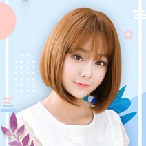 미즈코스 앞머리 단발 통가발 보브컷 여자 스타일 머리 똑단발 풀뱅 단발 커트 앞머리 가발 그레이 골드, 블랙