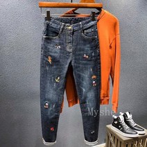 [Myshe]남성 자수 청바지 패션 개성 데님팬츠 Dou2802GX03