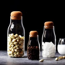 유리보관통 파스타 커피보관 콩 차 곡물 견과류 보관 보틀 유리병 밀폐통 코르크마개, 300ml x 2개