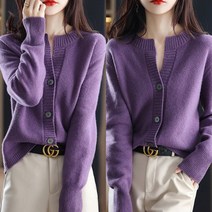 쇼션 여성 긴팔 가디건 옷 봄 가을 겨울 니트 스웨터 라운드넥 탑 코트 긴팔 단색 니트 여자 의류
