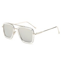 오페라 글라스 안경 쌍안경 Edith-빈티지 토니 스타크 실버 스퀘어 선글라스 메탈 프레임 블루 렌즈 패션, 13 TM-BS_02 금