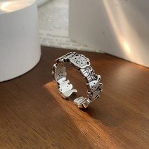 토끼반지 큐티 귀여운 빈티지 실버 컬러 미적 반지 그런지 동물의 세계 귀여운 곰 토끼 나무 스티칭 커플
