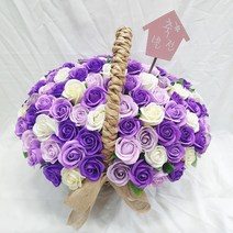 영하우스 비누장미 100송이 꽃바구니 생일꽃바구니 축하꽃바구니 배달 고급형 기념일 프로포즈꽃배달 로즈데이장미 환갑 칠순 팔순 비누꽃 선물, 보라+축발전
