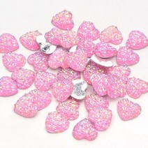 junao 12mm 100pcs 반짝이 실버 하트 라인석 아플리케 플랫백 크리스탈 스톤, 라이트 핑크 ab
