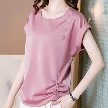 티 골지 니트 케이블 크롭 오프숄더 세미 반팔 여자 캐주얼 라운드넥 상의 단추 접합 트렌디 티셔츠 한 셔링 여름