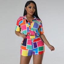 검도복 검도도복 CM.YAYA INS 여성 페이즐리 프린트 반소매 미니 셔츠 블라우스 및 반바지 패션 2 조각 세