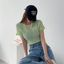 셀러허브(잡화) 여자 여름 반팔 크롬 셔링 쭈글 블라우스