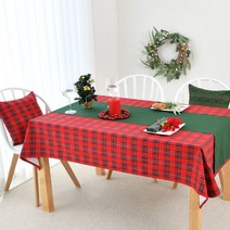 찬미디자인 크리스마스 성탄절 식탁보 테이블보, 2인용 직사각 130x110, X-mas. 레드체크 + 러너