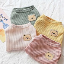 펫라이엇 1+1 강아지옷 고양이옷 데일리 크루넥 와플 티셔츠 나시 실내복 외출복 S-XL, 세트03_옐로우+핑크