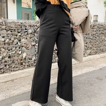 티데일리 써멀 밴딩 와이드 슬랙스 여성 굵은 속밴딩 피치기모 모직 팬츠