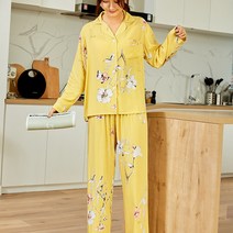 Zhijing봄 여름 새 인쇄 잠 옷 세트 얇은 카디 건 여성 잠 옷 정장 캐주얼 느슨한 2PCS Nightwear 달콤한 Loungewear 포켓