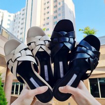 발편한 쿠션 스트랩 꼬임 미들굽 뮬 여름 슬리퍼 5cm 3color