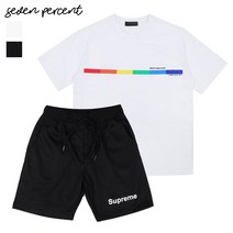 세븐퍼센트 남여공용 컬러바 반팔티셔츠+체커반바지