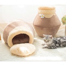 리포웰 고양이숨숨집 꿀단지 하우스 집 방석 3단 트랜스폼, 브라운