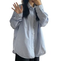 POMTOR 순면 빈티지 루즈핏 스트라이프 긴팔 셔츠