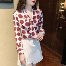 4컬러 5사이즈+가을 무드 펄 리본 루즈핏 도트 셔츠
