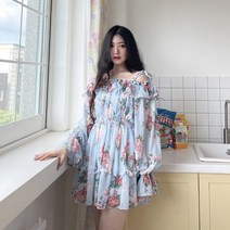 지미 오프숄더 플라워 캉캉 쉬폰 원피스