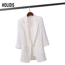 HOLIDIS M-5XL 빅사이즈 200근 여성린넨자켓 7부소매 루즈핏 린넨 자켓