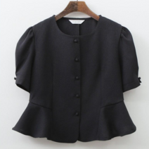 NewCare 여성 퍼프소매 반팔 블라우스 머메이드 콩단추 블라우스 헨리넥 블라우스