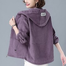 kirahosi 키라호시 코듀로이 코트 여성 봄과 가을 중년 및 노인 어머니 느슨한 코트 비료 사이즈 캐주얼 재킷 탑 후드 DH9623