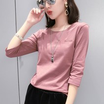 케익 여성용 면 이니셜 라운드 7부 티셔츠 1134