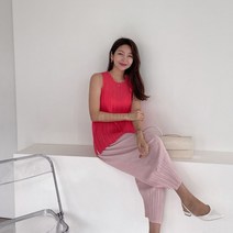 셀러허브(잡화) 여자 플리츠 나시티 비비드 민소매 기본 티셔츠