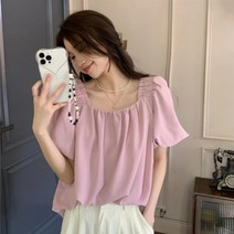 브이와이 여자 SS 잔주름 민무늬 고무줄 블라우스
