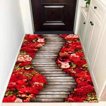 3D 입구 매트 홈 입구 발 패드 복도 현관 패드, 레드 플라워_80CM×120CM