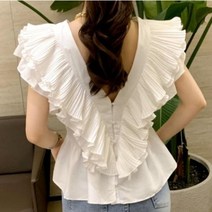 양브이넥 플리츠블라우스 뒷버튼 블라우스 ZR
