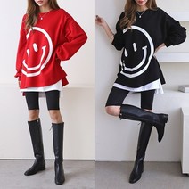 (면/기모) (당일발송/12시이전주문건) 마이비몰 빅사이즈 오버핏 스마일 트임 롱 맨투맨 긴팔 박스 티셔츠