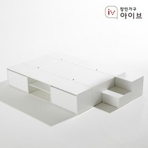 장인가구 와츠 낮은벙커 모듈형 빅수납 침대 Q 확장형 2단 수납계단, 화이트