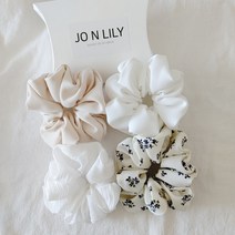 [4개세트] 화이트+아이보리 무지 플라워 곱창밴드 세트 (국내/자체 제작) 헤어슈슈 스크런치 머리끈