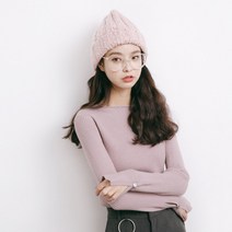 타니즈 세미 러플 라운드넥 골지 트임 니트 티