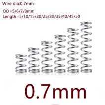 압축스프링 20 개/몫 0.7mm 0.7x 5/6/7/8 * L 스테인레스 스틸 압축 스프링 길이 10-50mm, 7mm, 50mm