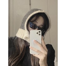 (당일발송)원투올 니트 단추 바라클라바 겨울 커플 모자 아이템 와이드핏 후드 넥워머 투톤, 핑크