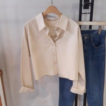 상상그이상 여성용 코튼 크롭셔츠 컬러남방 슬림한핏 면셔츠 다리가 길어보이는 단품으로 입기좋은 긴팔셔츠 간절기용 나들이룩코디