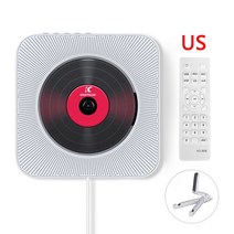 벽걸이CD플레이어 USB 블루투스 플레이어 휴대용CD플레이어 벽걸이 형 휴대용 CD 디스크 FM 라디오 TF 카드 원격 제어 내장 스피커 포함, [03] White US plug