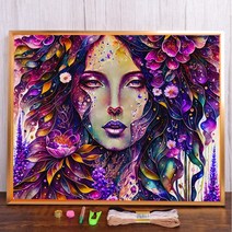 초상화 아름다운 여성 꽃 크로스 스티치 DIY 자수 패턴 수공예 바느질 수공예 계산 방 장식 선물, 18.HMA98813 - 80x100cm - 14CT