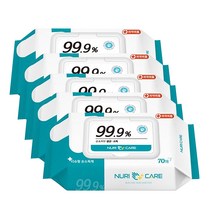 의약외품 누리케어 소독 손소독제 티슈형 70매x5개 살균99.9% 캡형