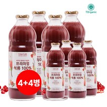 (플러스행사) 투네이쳐 프리미엄 NFC 석류 착즙주스 100% 터키산 석류 원액 착즙 1000ml, 4+4병