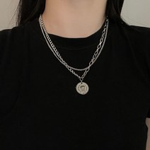 두줄 메달 목걸이 레이어드 원형 체인목걸이 우정 학생 실버 티타늄 볼드 사슬