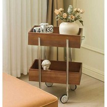 원목트롤리 2단 이동식 선반 카트 인테리어 웨건, 검은색