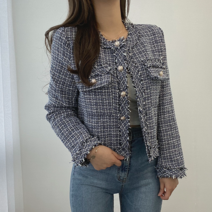 VANANA2 금장 포인트 부클 프리미엄 여성 트위드 자켓