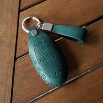 카프트 디 올 뉴 코나 SX2 키케이스 가죽 스마트 키홀더 키링, 블루그린+실버, 양면각인, 테슬추가안함