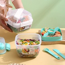 1+1 샐러드 도시락 통 2개 세트 다이어트 런치 박스 샐러드통 대용량 도시락통 용기 직장인 점심 분리형 등산, R99577B(1400ml 화이트 2개세트