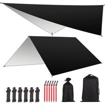 블랙코팅타프 타프 해먹 레인 플라이 텐트 타프 방수 캠핑 쉼터 UV 차단 경량 립스톱 나일론 피크닉 매트 팻 블랙 3*3M, Black 색상+3*3 메터