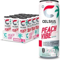 Celsius 셀시어스 스파클링 피치 바이브 에너지 드링크 12 oz 12캔